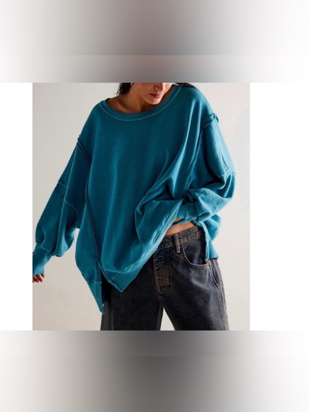 NWT Free People We The Free Camden Sweatshirt deep teal turquoise small, medium - Picture 4 of 10